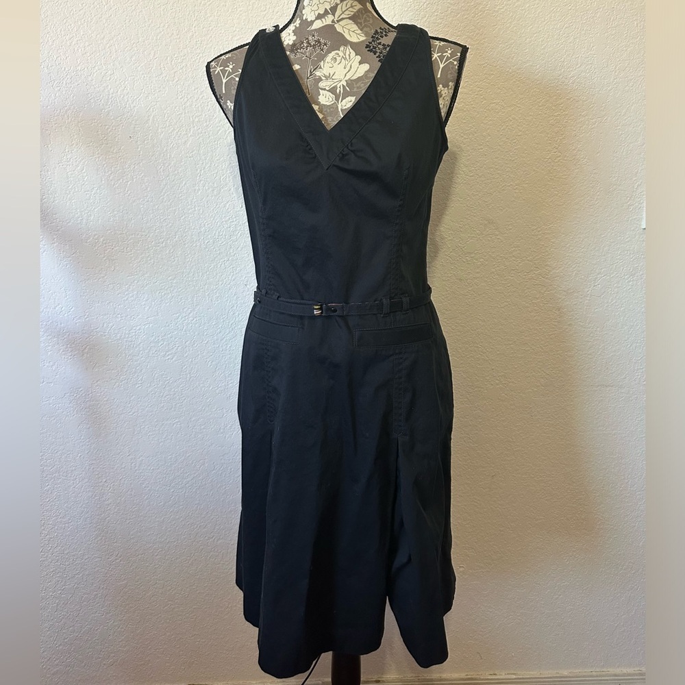 Ted Baker London Black Sleeveless Belted Pleated Black Dress- Size 3/ 8